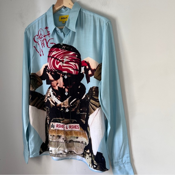 Golf Wang Tyler Light Blue Graphic Ashes 2 Ashes Button Down Shirt Small - Picture 5 of 6